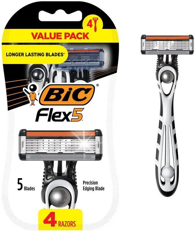 Main image of Flex 5 Men's Disposable 5-Blade Razors, Pivoting Head and Precision Edging Blade, 4-Pack