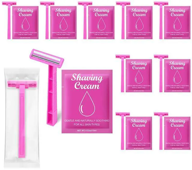 Main image of Womens Shaving Cream Bulk Travel and Women's Disposable Razors Individually Wrapped,0.53oz Shave Gel for Women, Care Dry Skin Womens Shave Gel Disposable Razors Women for Travel Guests Homeless10Set