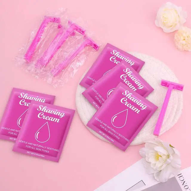 Alt view image 7 of 7 - Womens Shaving Cream Bulk Travel and Women's Disposable Razors Individually Wrapped,0.53oz Shave Gel for Women, Care Dry Skin Womens Shave Gel Disposable Razors Women for Travel Guests Homeless10Set