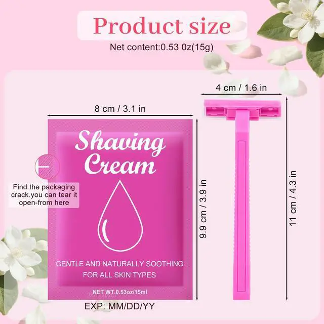 Alt view image 2 of 7 - Womens Shaving Cream Bulk Travel and Women's Disposable Razors Individually Wrapped,0.53oz Shave Gel for Women, Care Dry Skin Womens Shave Gel Disposable Razors Women for Travel Guests Homeless10Set