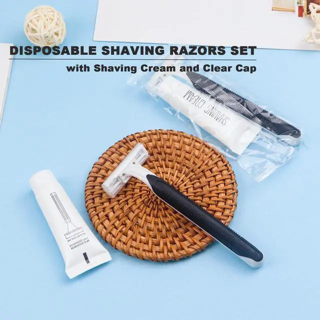 Alt view image 3 of 5 - Disposable Razors in Bulk Pack of 30,Black Disposable Shaving Razors Individual Wrapped Twin Blade Bulk Disposable Razors with Clear Cap and 10g Shaving Cream for Homeless,Hotel,Travel,Charity,Shelter