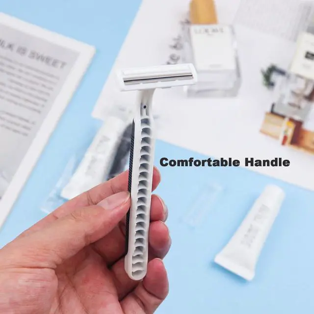 Alt view image 5 of 5 - Disposable Razors in Bulk Pack of 30,Black Disposable Shaving Razors Individual Wrapped Twin Blade Bulk Disposable Razors with Clear Cap and 10g Shaving Cream for Homeless,Hotel,Travel,Charity,Shelter