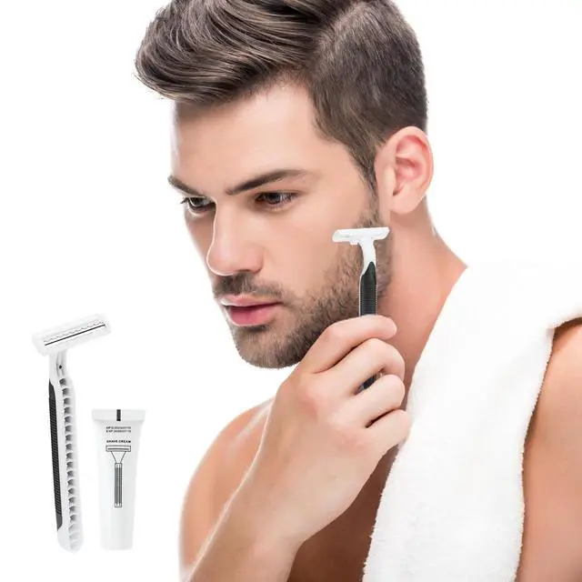 Alt view image 2 of 5 - Disposable Razors in Bulk Pack of 30,Black Disposable Shaving Razors Individual Wrapped Twin Blade Bulk Disposable Razors with Clear Cap and 10g Shaving Cream for Homeless,Hotel,Travel,Charity,Shelter