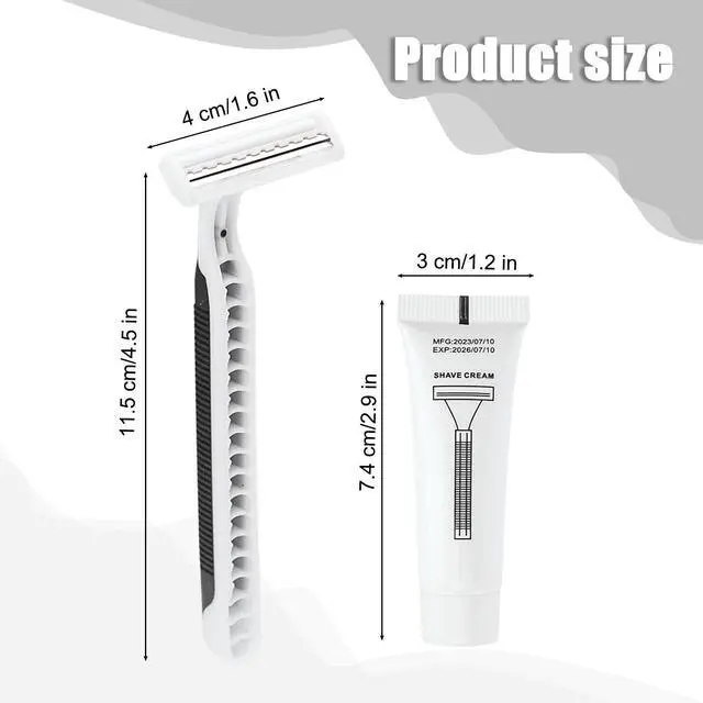Alt view image 4 of 5 - Disposable Razors in Bulk Pack of 30,Black Disposable Shaving Razors Individual Wrapped Twin Blade Bulk Disposable Razors with Clear Cap and 10g Shaving Cream for Homeless,Hotel,Travel,Charity,Shelter