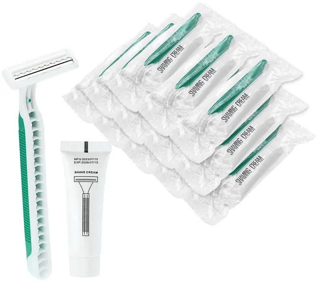Main image of Disposable Razors in Bulk Pack of 30,Green Disposable Shaving Razors Individual Wrapped Twin Blade Bulk Disposable Razors with Clear Cap and 10g Shaving Cream for Homeless,Hotel,Travel,Charity,Shelter