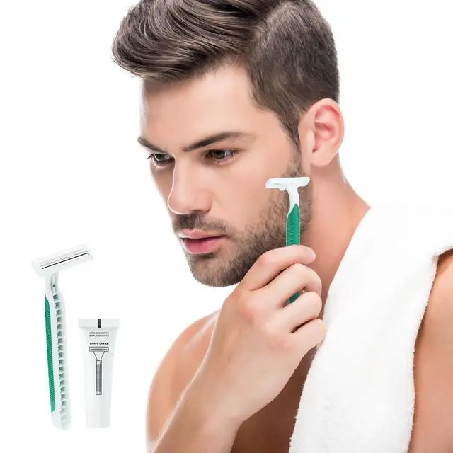Alt view image 2 of 7 - Disposable Razors in Bulk Pack of 30,Green Disposable Shaving Razors Individual Wrapped Twin Blade Bulk Disposable Razors with Clear Cap and 10g Shaving Cream for Homeless,Hotel,Travel,Charity,Shelter