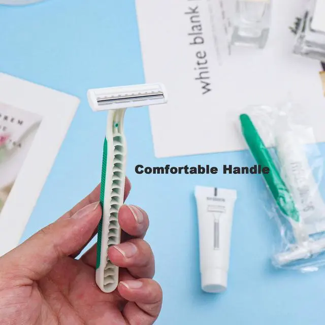 Alt view image 6 of 7 - Disposable Razors in Bulk Pack of 30,Green Disposable Shaving Razors Individual Wrapped Twin Blade Bulk Disposable Razors with Clear Cap and 10g Shaving Cream for Homeless,Hotel,Travel,Charity,Shelter