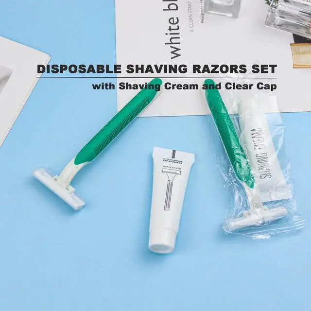 Alt view image 7 of 7 - Disposable Razors in Bulk Pack of 30,Green Disposable Shaving Razors Individual Wrapped Twin Blade Bulk Disposable Razors with Clear Cap and 10g Shaving Cream for Homeless,Hotel,Travel,Charity,Shelter
