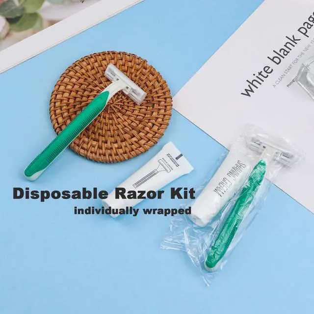 Alt view image 3 of 7 - Disposable Razors in Bulk Pack of 30,Green Disposable Shaving Razors Individual Wrapped Twin Blade Bulk Disposable Razors with Clear Cap and 10g Shaving Cream for Homeless,Hotel,Travel,Charity,Shelter