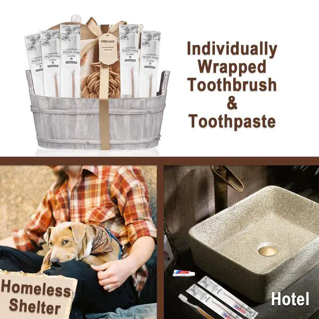 Alt view image 6 of 7 - 20 pcs Disposable Toothbrush with Toothpaste Bulk Individually Wrapped, Travel Toothbrush Kit, Hotel Toothbrushes Bulk for Airbnb,Shelter/Wedding/Nursing Home/Charity/Homeless, Gold