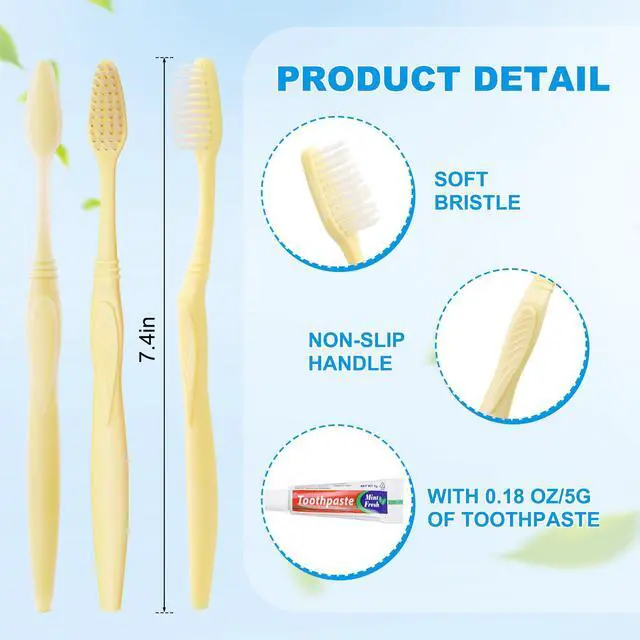 Alt view image 2 of 7 - Disposable Toothbrush with Toothpaste Set, Individually Wrapped Soft Bristles Travel Size Manual Toothbrushes Kit in Bulk for Hotel/Travel/ Business/Donation/Homeless/Charity/Camping (50 Pack)