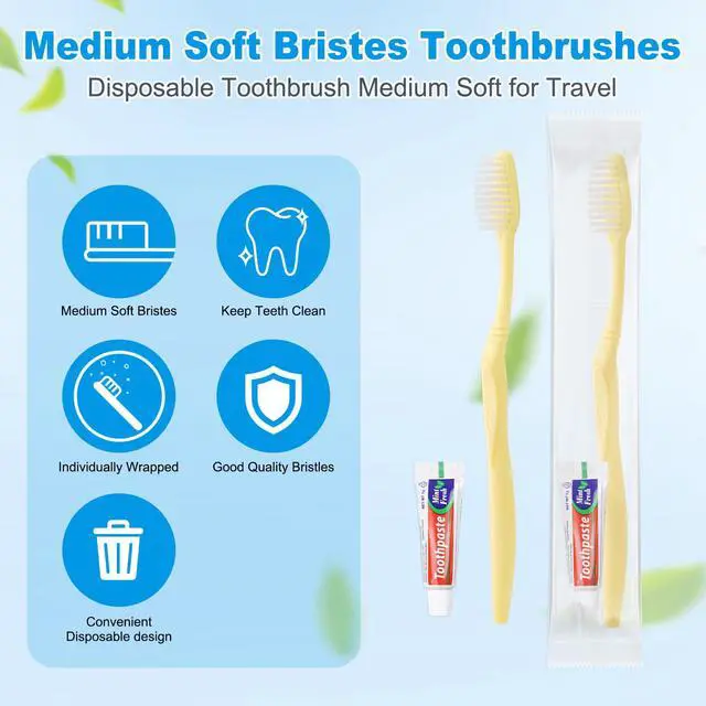 Alt view image 3 of 7 - Disposable Toothbrush with Toothpaste Set, Individually Wrapped Soft Bristles Travel Size Manual Toothbrushes Kit in Bulk for Hotel/Travel/ Business/Donation/Homeless/Charity/Camping (50 Pack)