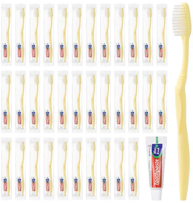 Main image of Disposable Toothbrush with Toothpaste Set, Individually Wrapped Soft Bristles Travel Size Manual Toothbrushes Kit in Bulk for Hotel/Travel/ Business/Donation/Homeless/Charity/Camping (50 Pack)