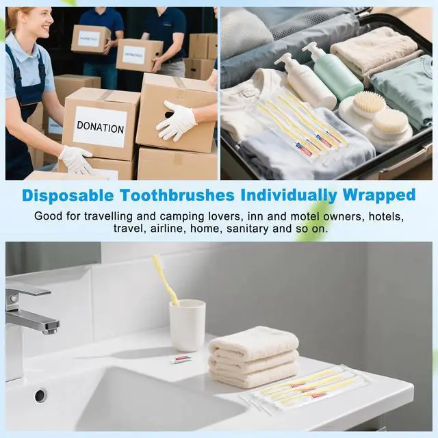 Alt view image 5 of 7 - Disposable Toothbrush with Toothpaste Set, Individually Wrapped Soft Bristles Travel Size Manual Toothbrushes Kit in Bulk for Hotel/Travel/ Business/Donation/Homeless/Charity/Camping (50 Pack)