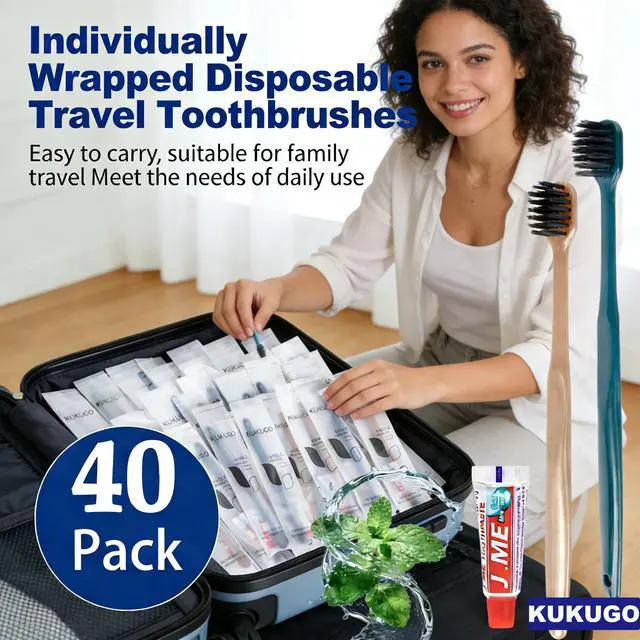 Alt view image 3 of 4 - 40 Pack Disposable Toothbrushes with Toothpaste, Individually Wrapped Disposable Travel Toothbrushes, Soft Bristle Portable Oral Care Kits for Travel, Hotel, Camping, Guest, Home Use