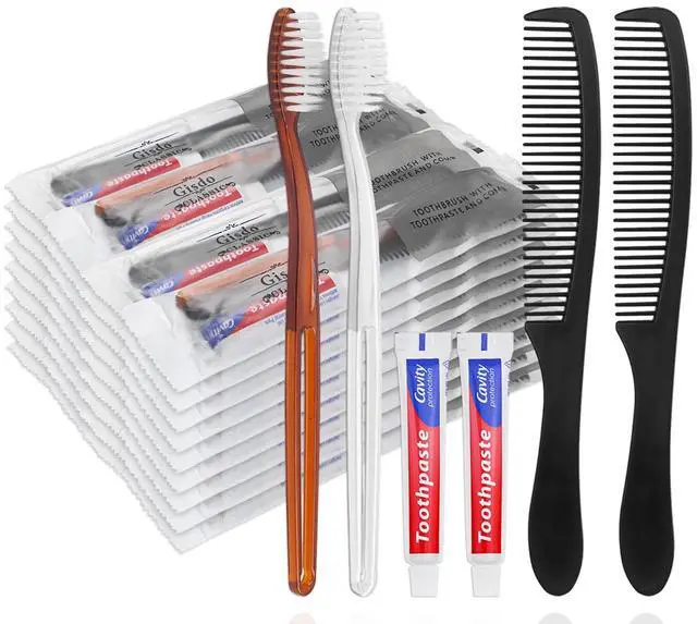 Main image of 30 pcs Disposable Toothbrushes with Toothpaste and Comb Individually Wrapped,10g Travel Toothpaste,7inch Black Hair Comb, Toothbrush for Hotel,AirBnb,Shelter,Homeless