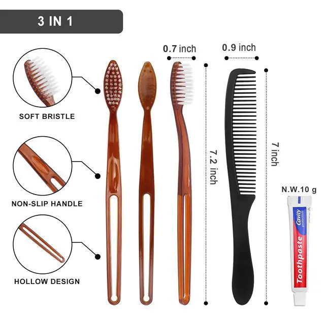 Alt view image 2 of 7 - 30 pcs Disposable Toothbrushes with Toothpaste and Comb Individually Wrapped,10g Travel Toothpaste,7inch Black Hair Comb, Toothbrush for Hotel,AirBnb,Shelter,Homeless