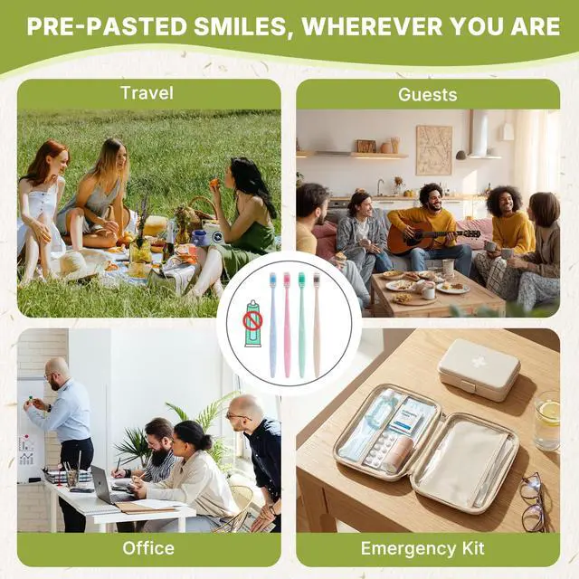 Alt view image 7 of 7 - 30-Pack Pre-Pasted Disposable Toothbrushes with Built-in Toothpaste, Individually Wrapped, Waterless Single-Use Travel Toothbrushes, Soft Bristles, for Adults, Hotel, Guests, Office