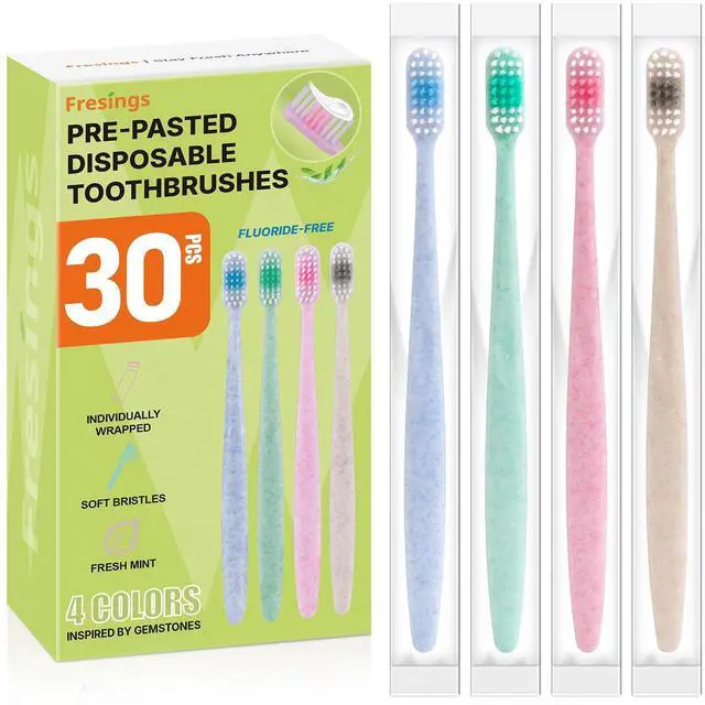 Main image of 30-Pack Pre-Pasted Disposable Toothbrushes with Built-in Toothpaste, Individually Wrapped, Waterless Single-Use Travel Toothbrushes, Soft Bristles, for Adults, Hotel, Guests, Office