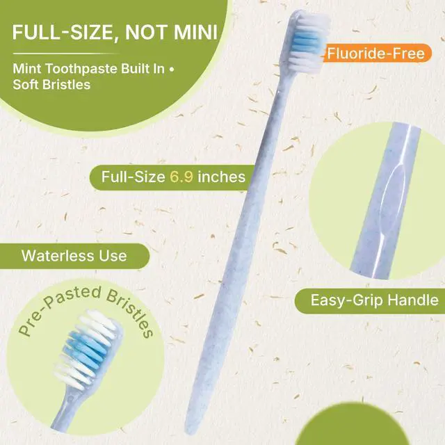 Alt view image 4 of 7 - 30-Pack Pre-Pasted Disposable Toothbrushes with Built-in Toothpaste, Individually Wrapped, Waterless Single-Use Travel Toothbrushes, Soft Bristles, for Adults, Hotel, Guests, Office