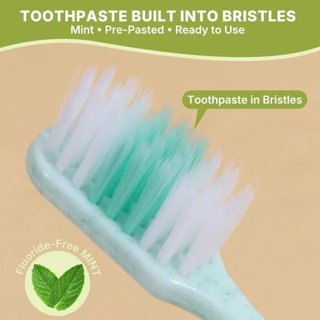 Alt view image 5 of 7 - 30-Pack Pre-Pasted Disposable Toothbrushes with Built-in Toothpaste, Individually Wrapped, Waterless Single-Use Travel Toothbrushes, Soft Bristles, for Adults, Hotel, Guests, Office