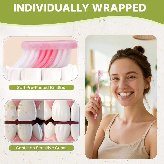 Alt view image 6 of 7 - 30-Pack Pre-Pasted Disposable Toothbrushes with Built-in Toothpaste, Individually Wrapped, Waterless Single-Use Travel Toothbrushes, Soft Bristles, for Adults, Hotel, Guests, Office