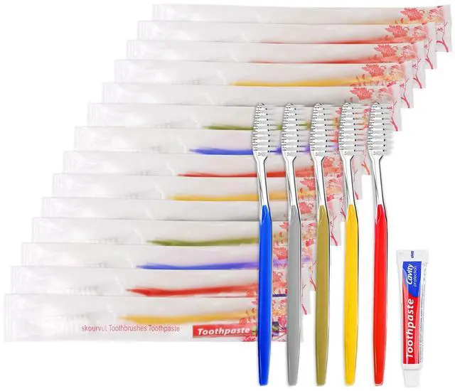 Main image of Disposable Toothbrushes with Toothpaste Individually Wrapped 5 Colors Bulk Toothbrush and Toothpaste 10g for Homeless,Shelter,Air Bnb/Hotel/Guest Apartment (30)