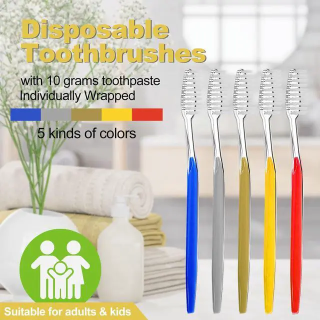 Alt view image 2 of 7 - Disposable Toothbrushes with Toothpaste Individually Wrapped 5 Colors Bulk Toothbrush and Toothpaste 10g for Homeless,Shelter,Air Bnb/Hotel/Guest Apartment (30)
