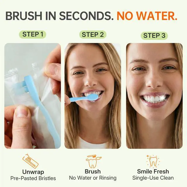 Alt view image 4 of 7 - 24-Pack Pre-Pasted Mini Travel Toothbrushes, Individually Wrapped Value Pack, Disposable Toothbrushes with Toothpaste, Waterless Single-Use Extra Soft Bristle for Adults, On-The-Go & Braces
