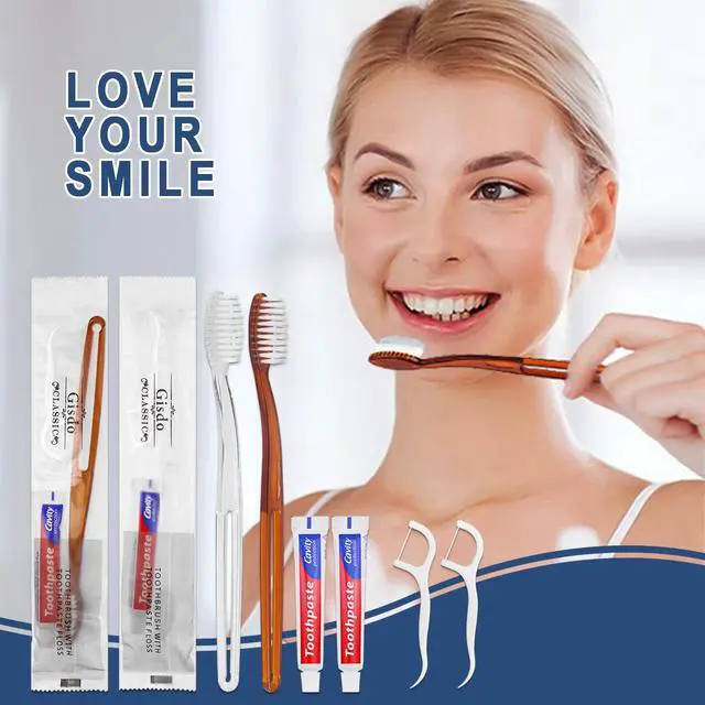 Alt view image 4 of 6 - 30pcs Disposable Toothbrushes with Toothpaste Floss Individually Wrapped, 2 Color Disposable Toothbrush Bulk, 10g Toothpaste, Dental Floss Pick for Homeless,Airbnb,Hotel,Guest