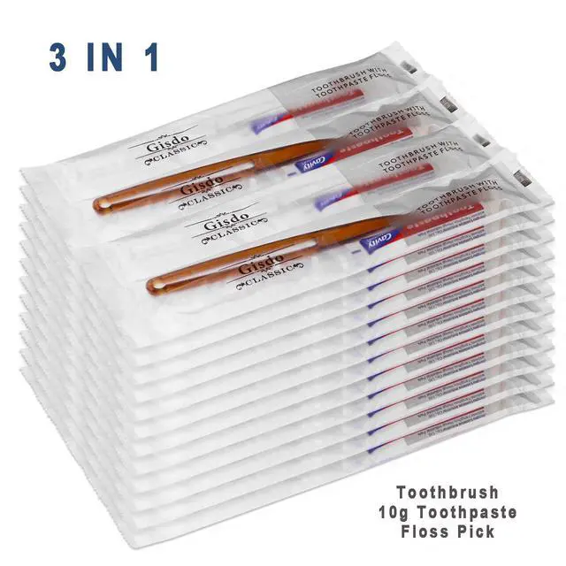 Alt view image 6 of 6 - 30pcs Disposable Toothbrushes with Toothpaste Floss Individually Wrapped, 2 Color Disposable Toothbrush Bulk, 10g Toothpaste, Dental Floss Pick for Homeless,Airbnb,Hotel,Guest