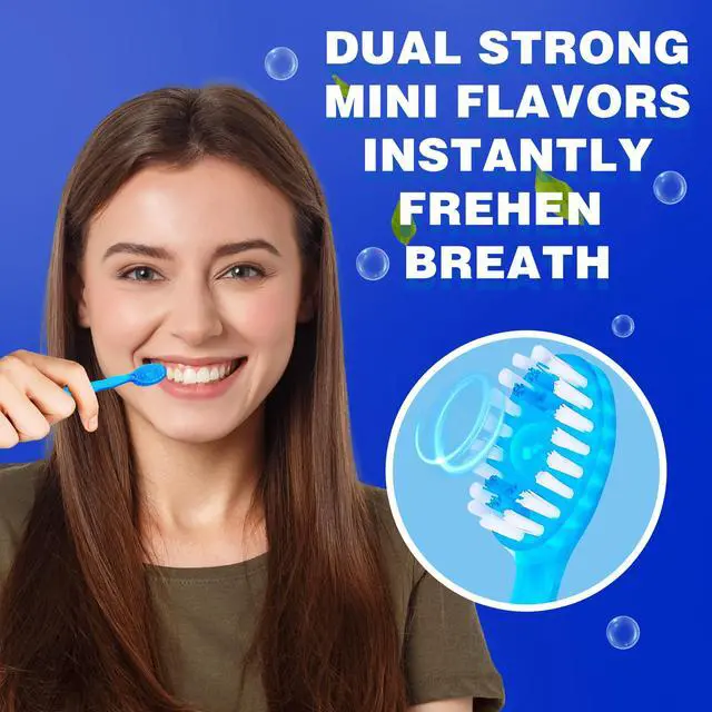 Alt view image 5 of 6 - 5 in 1 Mini Brushes-Disposable Toothbrushes with Toothpaste + Floss + Pick + Tongue Scraper | Travel Size | Individually Wrapped | Soft | Mint | Travel Set (Mix, 26 pcs)