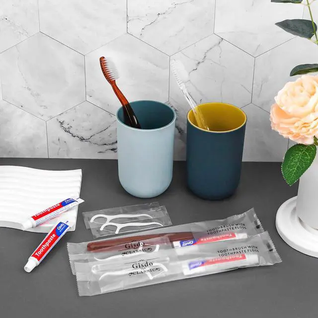 Alt view image 2 of 6 - 30pcs Disposable Toothbrushes with Toothpaste Floss Individually Wrapped, 2 Color Disposable Toothbrush Bulk, 10g Toothpaste, Dental Floss Pick for Homeless,Airbnb,Hotel,Guest