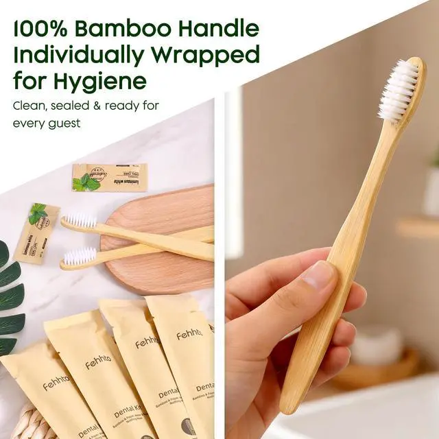 Alt view image 5 of 7 - 10 Pack Bamboo Toothbrushes Kit, Disposable Travel Toothbrushes with Toothpaste (6g), Individually Wrapped Guest Dental Kit for Hotel Amenities, Airbnb Hosts, Travel & Camping