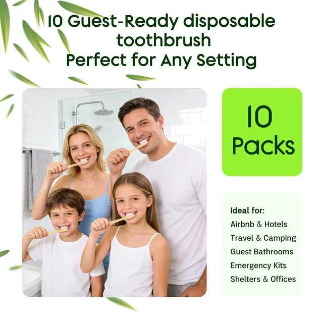 Alt view image 6 of 7 - 10 Pack Bamboo Toothbrushes Kit, Disposable Travel Toothbrushes with Toothpaste (6g), Individually Wrapped Guest Dental Kit for Hotel Amenities, Airbnb Hosts, Travel & Camping