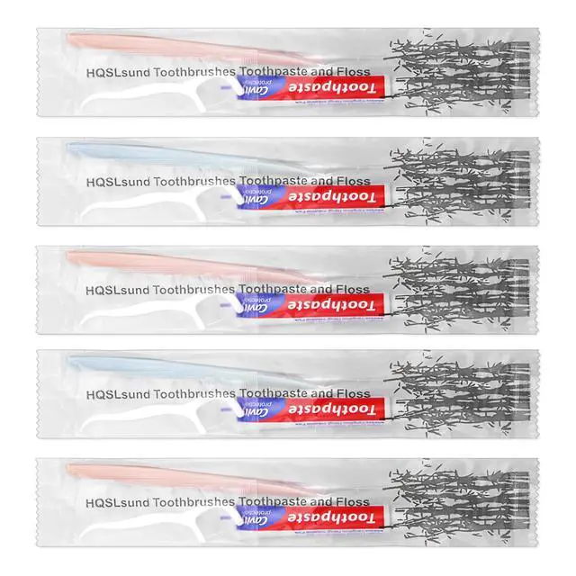 Alt view image 5 of 7 - 30pcs Disposable Toothbrushes with Toothpaste Floss Individually Wrapped, 2 Color Disposable Toothbrush, 10g Toothpaste, Floss Pick, Bulk Toothbrush Kit for Homeless,Airbnb,Hotel