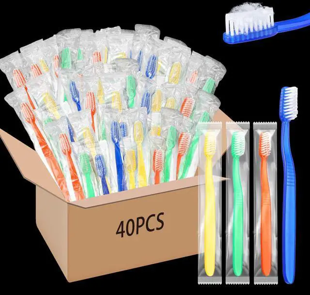 Main image of 40 Pcs Prepasted Disposable Toothbrushes Bulk Individually Wrapped Pre Pasted Soft Bristle Set Travel Colorful Toothbrushes for Homeless Gift Hotel Camping Travel