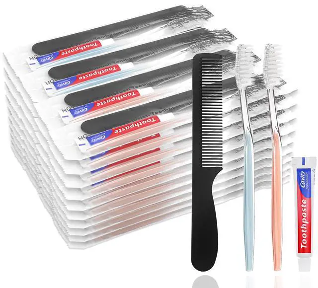 Main image of 30pcs Disposable Toothbrushes with Toothpaste and Comb Individually Wrapped,10g Toothpaste,7inch Black Comb, Toothbrush for Homeless, Hotel,AirBnb