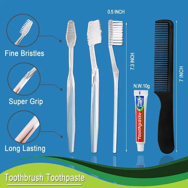 Alt view image 2 of 7 - 30pcs Disposable Toothbrushes with Toothpaste and Comb Individually Wrapped,10g Toothpaste,7inch Black Comb, Toothbrush for Homeless, Hotel,AirBnb