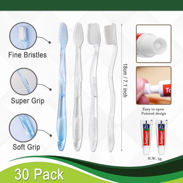 Alt view image 2 of 5 - Disposable Toothbrushes with Toothpaste Individually Wrapped, Manual Disposable Travel Toothbrush Set for Adults Kids Travel Toiletries, 3 Colors, 30 Pack