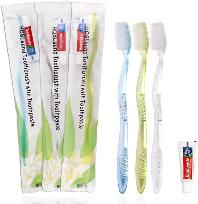 Main image of Disposable Toothbrushes with Toothpaste Individually Wrapped, Manual Disposable Travel Toothbrush Set for Adults Kids Travel Toiletries, 3 Colors, 30 Pack