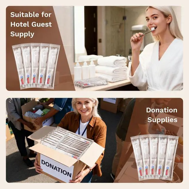 Alt view image 7 of 7 - Disposable Toothbrushes with Toothpaste, Travel Toothbrush Kit, Individually Packaged, Brown, with Floss Picks, Suitable for Hotel, Home, Camping, Travel (20-Pack)