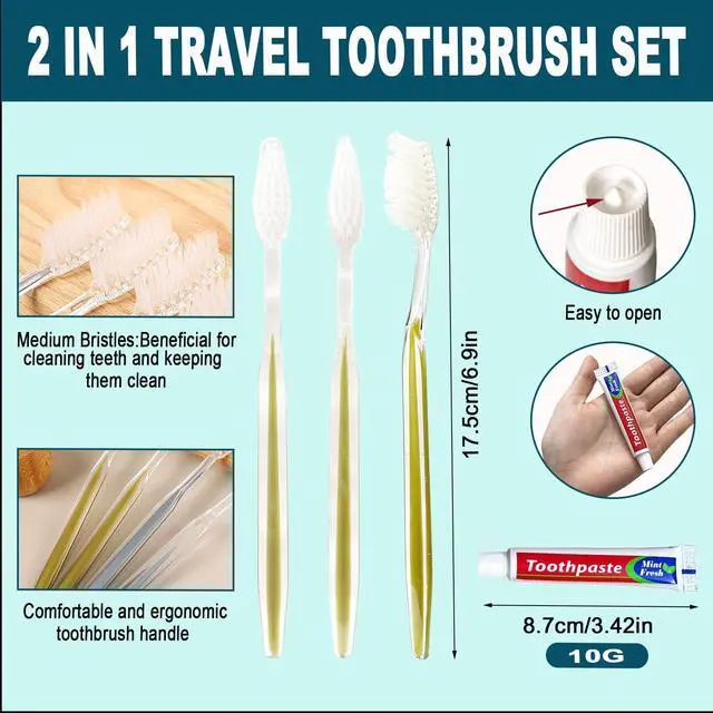 Alt view image 2 of 7 - 30 pcs Disposable Toothbrushes with Toothpaste, 2 Color Toothbrushes and Toothpaste 10g, Bulk for Homeless, Travel, Hotel,Charity