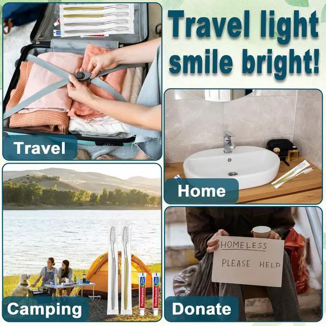 Alt view image 3 of 7 - 30 pcs Disposable Toothbrushes with Toothpaste, 2 Color Toothbrushes and Toothpaste 10g, Bulk for Homeless, Travel, Hotel,Charity