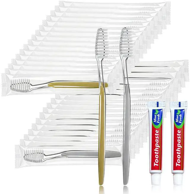 Main image of 30 pcs Disposable Toothbrushes with Toothpaste, 2 Color Toothbrushes and Toothpaste 10g, Bulk for Homeless, Travel, Hotel,Charity