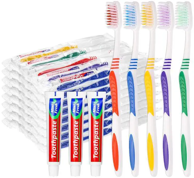 Main image of 25 Pack Disposable Toothbrushes with Toothpaste Individually Wrapped, 10g Travel Toothpaste Single Use Manual Toothbrush Kit for Adults Guests Travel Hotel Nursing (25 pcs,5 Colors)