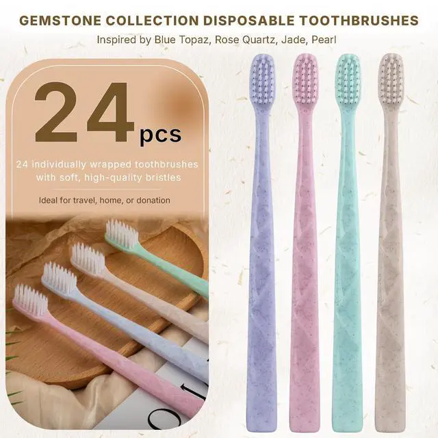 Alt view image 5 of 7 - 24 Pack Premium Disposable Toothbrush with Tongue Scraper Individually Wrapped Bulk Travel Toothbrushes, Soft Bristles for Guests, Hotel, Vacation Rental, Home & On The Go,4 Colors