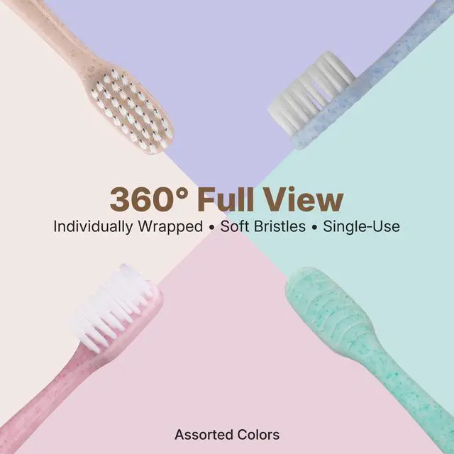 Alt view image 7 of 7 - 24 Pack Premium Disposable Toothbrush with Tongue Scraper Individually Wrapped Bulk Travel Toothbrushes, Soft Bristles for Guests, Hotel, Vacation Rental, Home & On The Go,4 Colors
