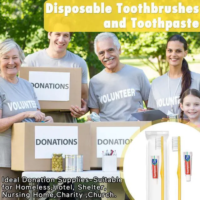 Alt view image 4 of 7 - Disposable Toothbrushes with Toothpaste Pack of 30, Yellow Hollow Travel Toothbrush Set with 5g Bulk Toothpaste Individually Wrapped for Homeless, Nursing Home, Shelter, Hotel