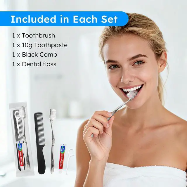 Alt view image 4 of 7 - Travel Toothbrushes with Toothpaste, Disposable Toothbrushes, Hygiene Kits in Bulk with Floss Picks, Combs, Individually Packaged, Suitable for Home, Travel, and Hotels (15-Pack)